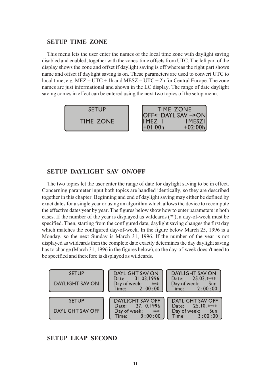 Setup time zone, Setup daylight sav on/off, Setup leap second | Meinberg GEN170TGP User Manual | Page 11 / 30