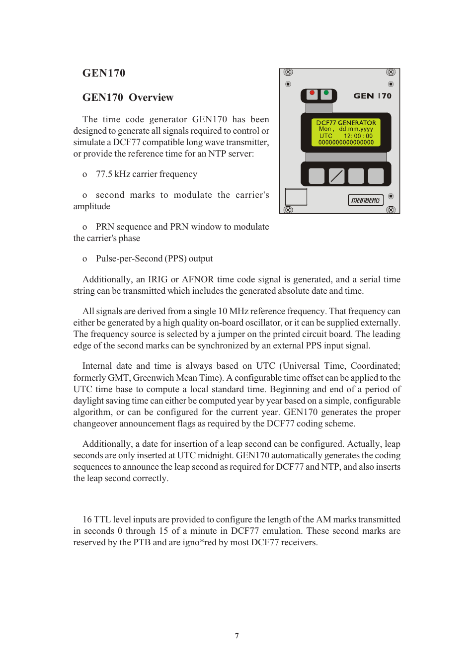 Gen170, Gen170 overview | Meinberg GEN170TGP User Manual | Page 7 / 30