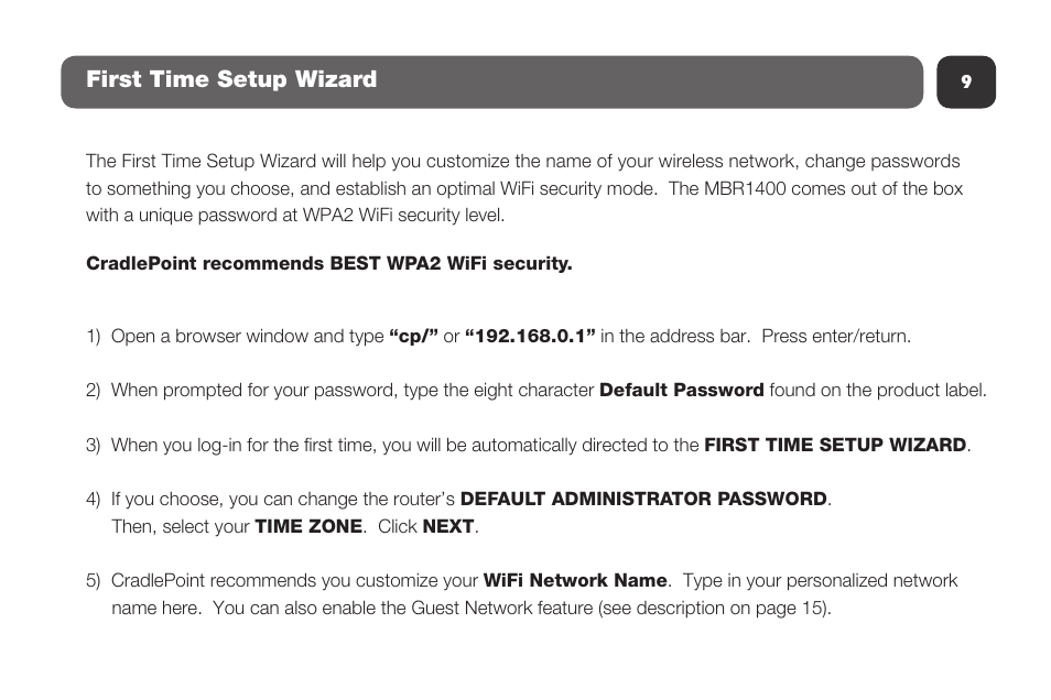 First time setup wizard | Cradlepoint MBR1400 User Manual | Page 11 / 20