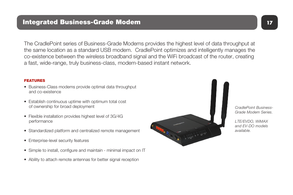 Integrated business-grade modem | Cradlepoint MBR1400 User Manual | Page 19 / 20