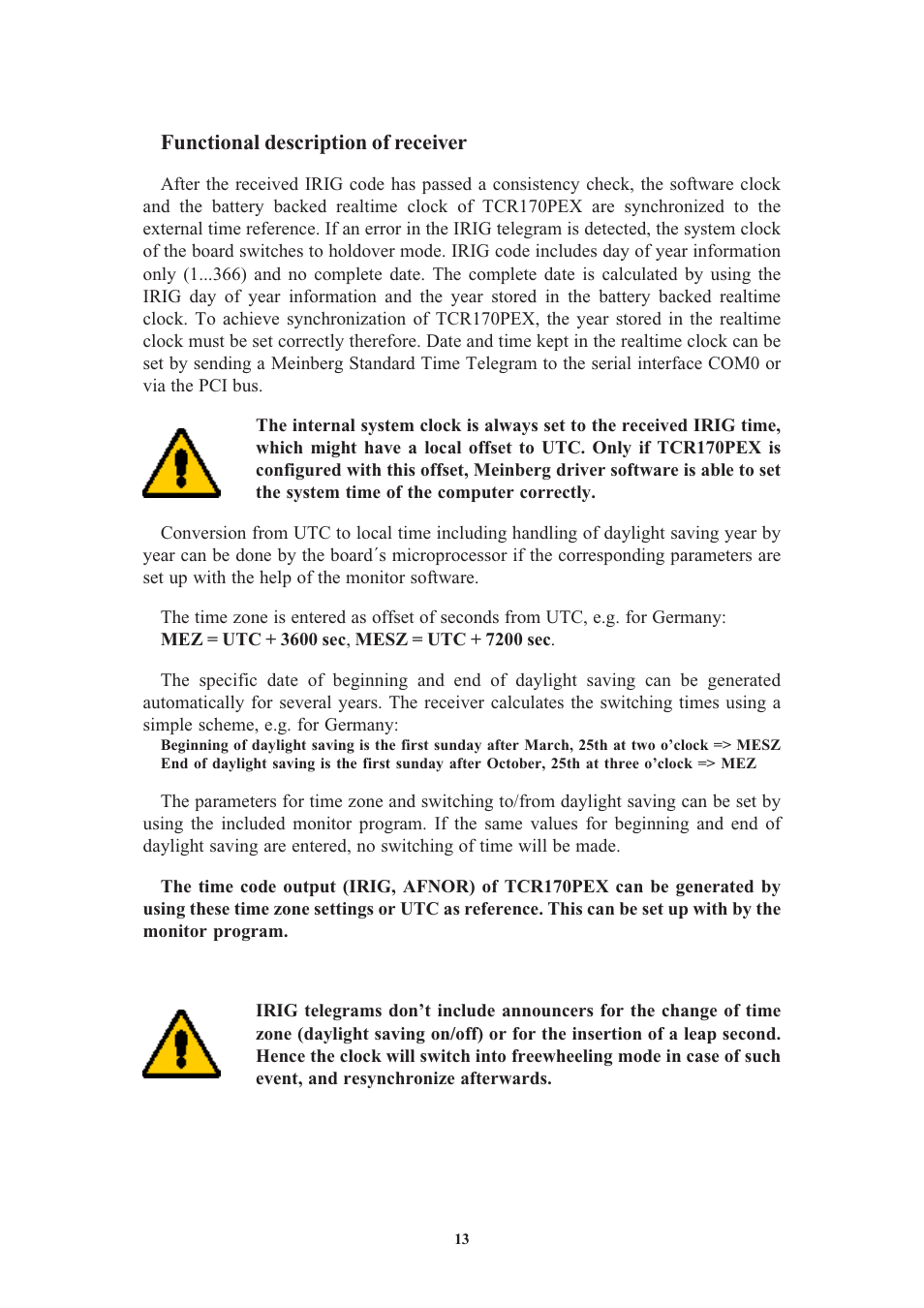 Functional description of receiver | Meinberg TCR170PEX User Manual | Page 13 / 36