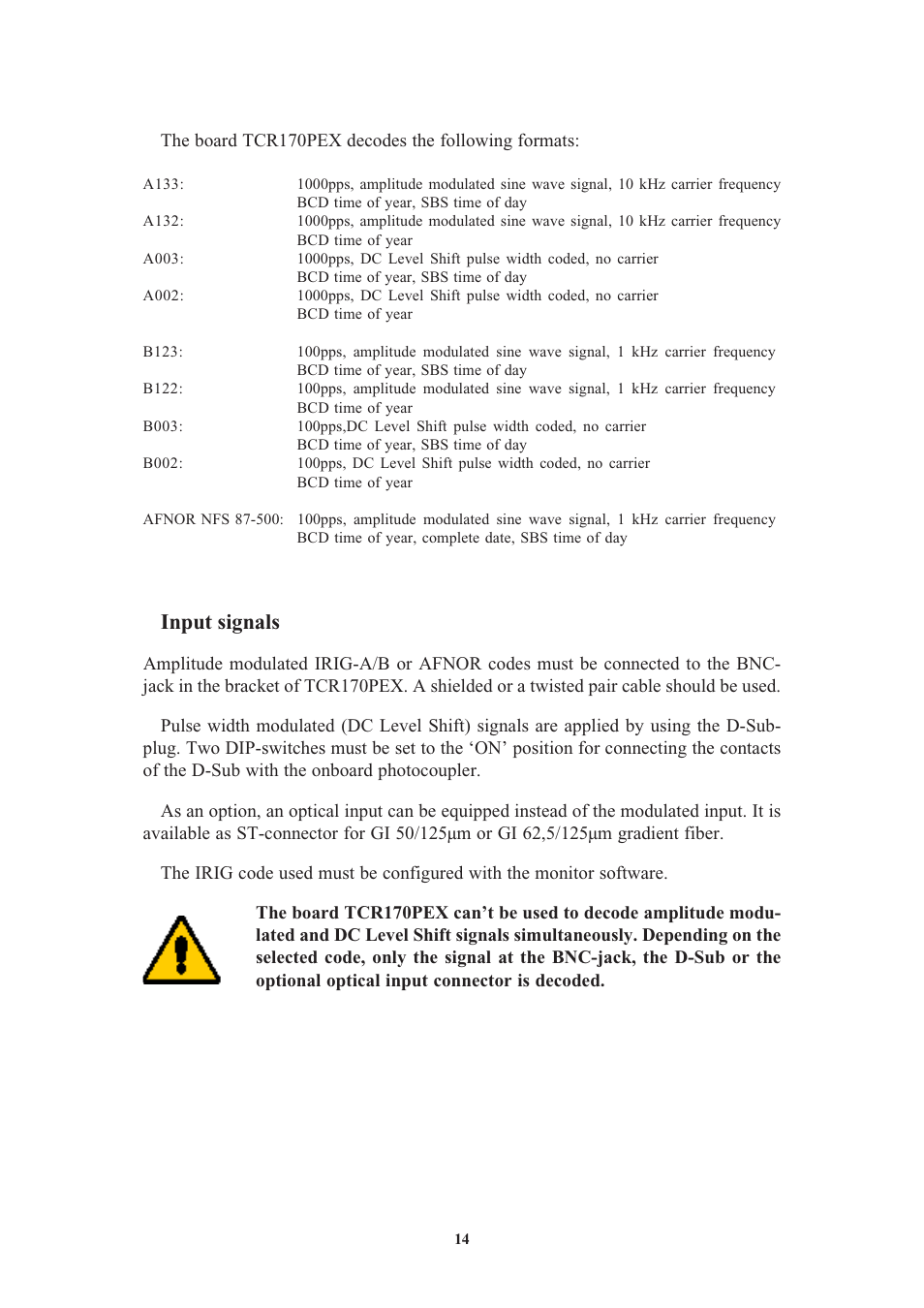 Input signals | Meinberg TCR170PEX User Manual | Page 14 / 36