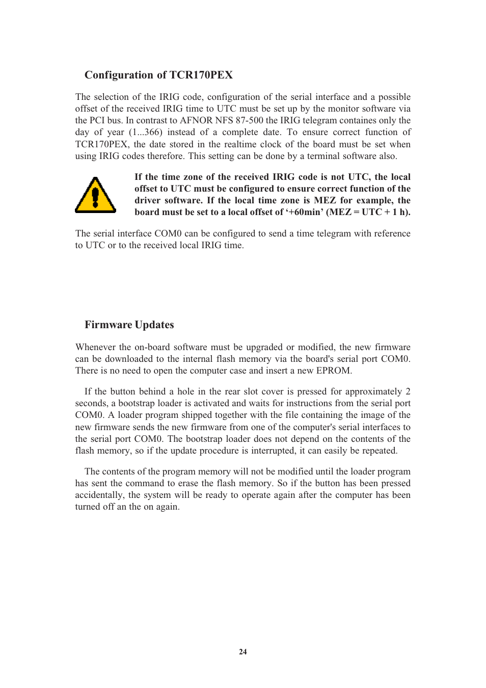 Configuration of tcr170pex, Firmware updates, Replacing the lithium battery | Meinberg TCR170PEX User Manual | Page 24 / 36