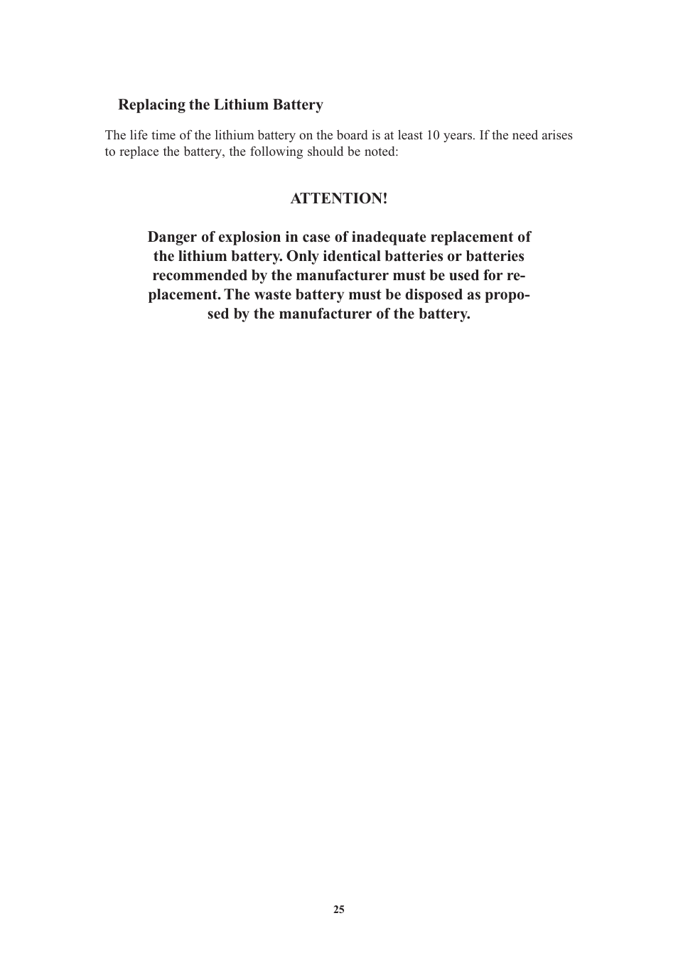 Replacing the lithium battery, Technical specification tcr170pex | Meinberg TCR170PEX User Manual | Page 25 / 36