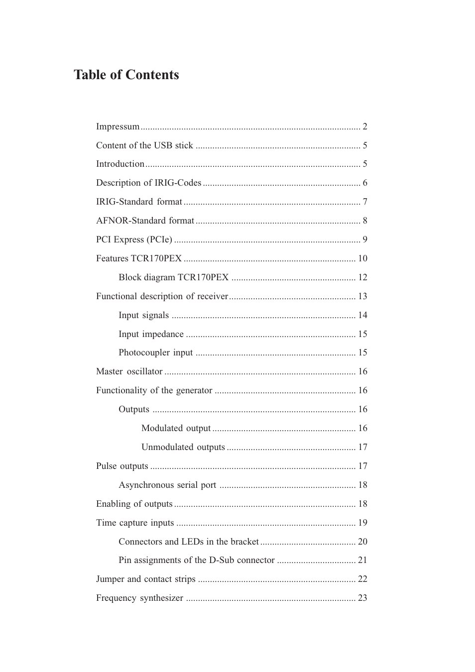 Meinberg TCR170PEX User Manual | Page 3 / 36