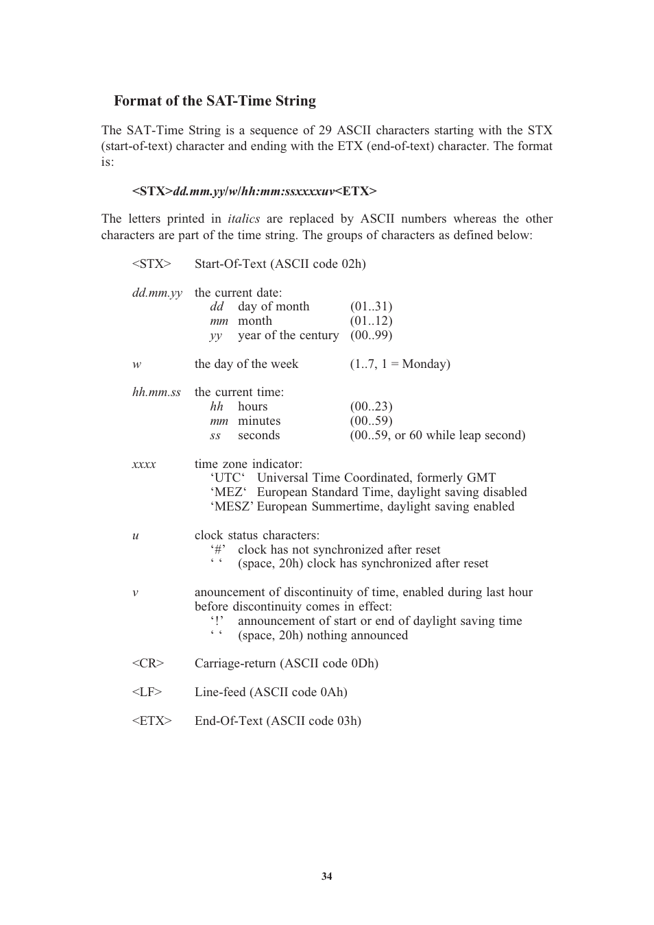 Format of the sat-time string, Konformitätserklärung | Meinberg TCR170PEX User Manual | Page 34 / 36