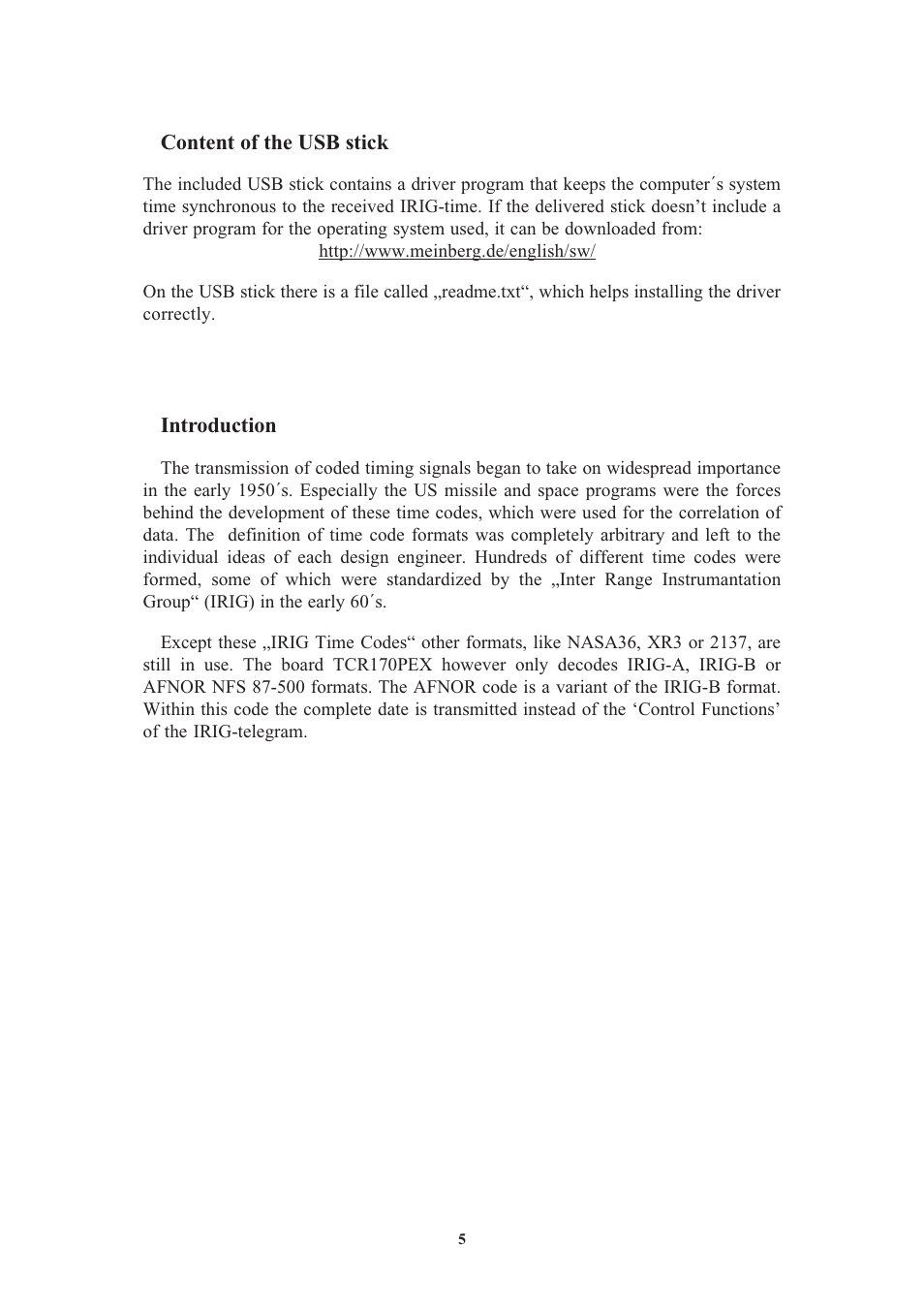 Content of the usb stick, Introduction | Meinberg TCR170PEX User Manual | Page 5 / 36