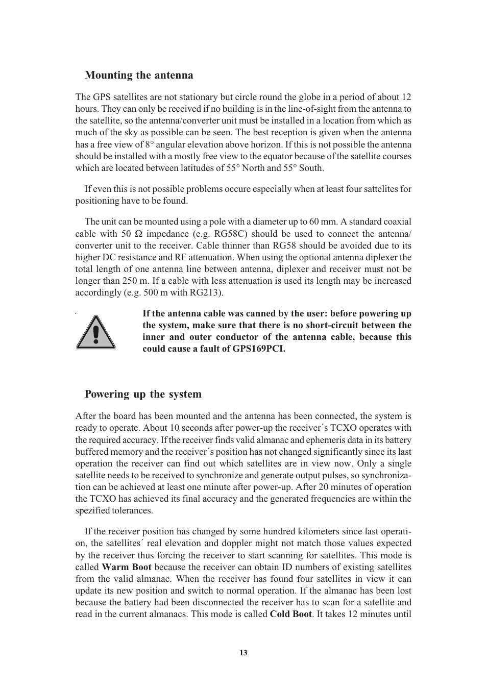 Mounting the antenna, Powering up the system | Meinberg GPS169PCI User Manual | Page 13 / 34