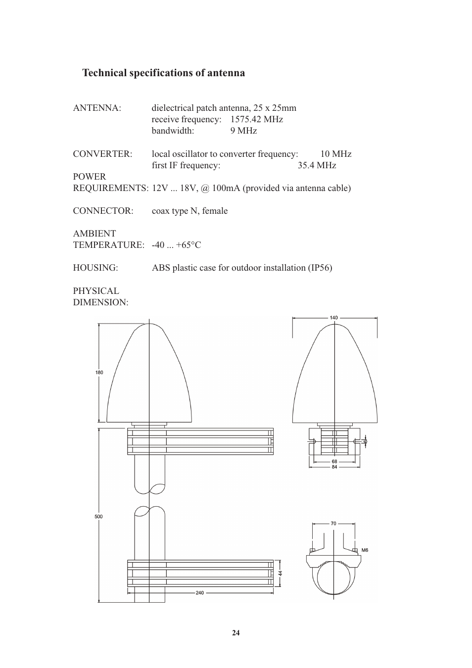 Technical specifications of antenna, Assembly with cn-ub/e (cn-ub-280dc) | Meinberg GPS169PCI User Manual | Page 24 / 34