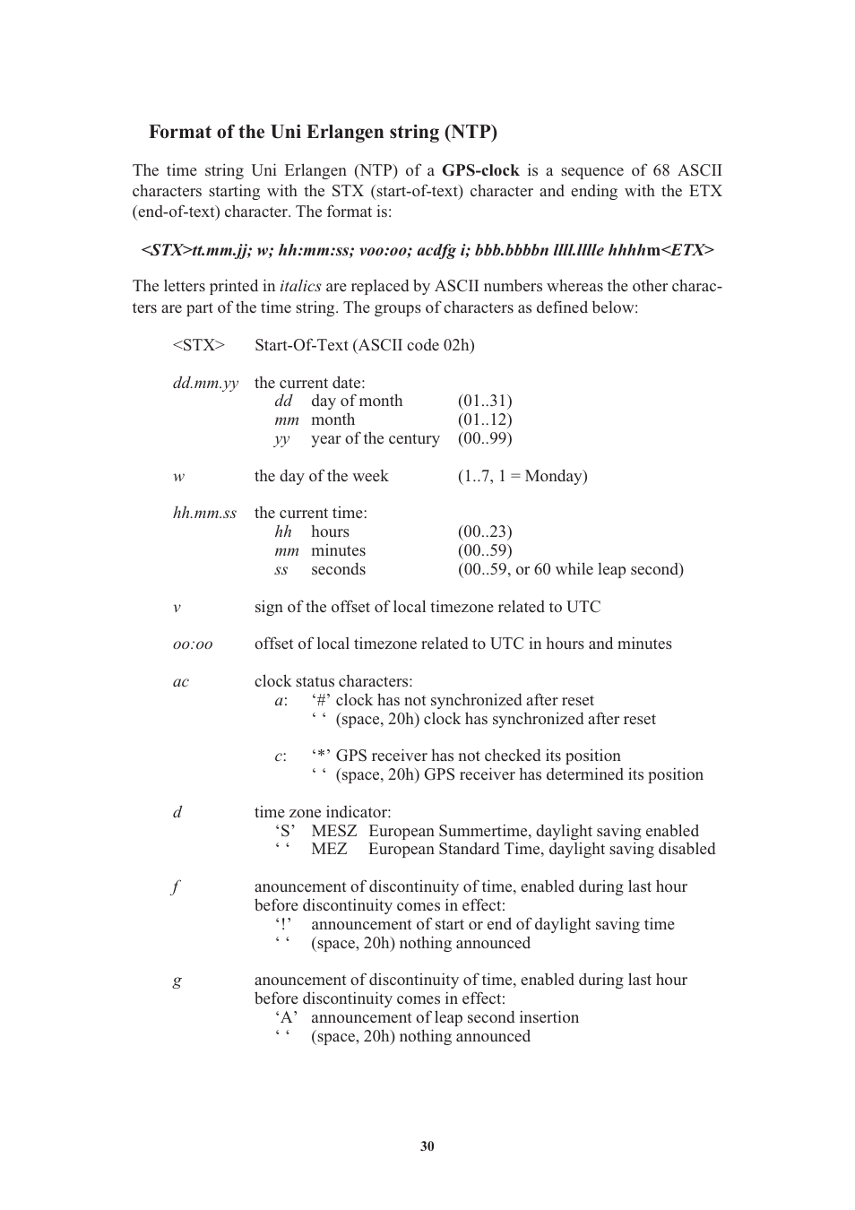 Format of the uni erlangen string (ntp) | Meinberg GPS169PCI User Manual | Page 30 / 34