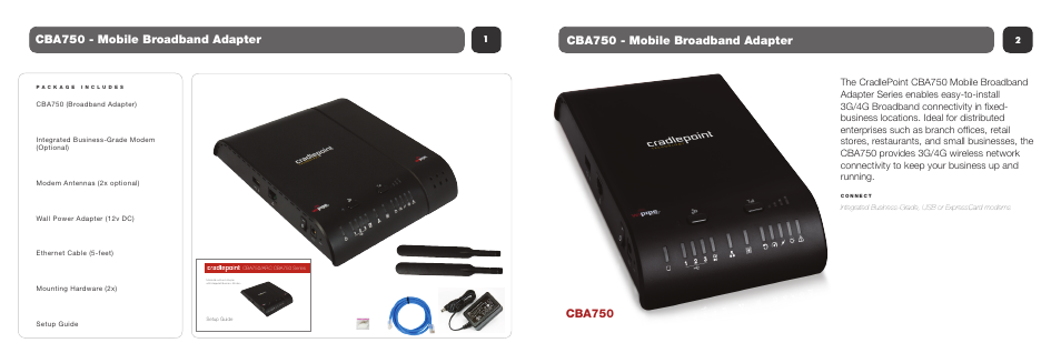 Cba750 - mobile broadband adapter, Cba750 | Cradlepoint CBA750 User Manual | Page 2 / 11