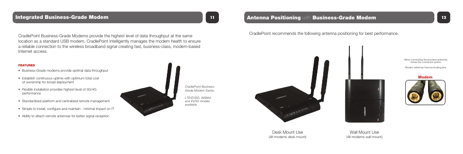 Integrated business-grade modem, Antenna positioning with business-grade modem | Cradlepoint CBA750 User Manual | Page 7 / 11