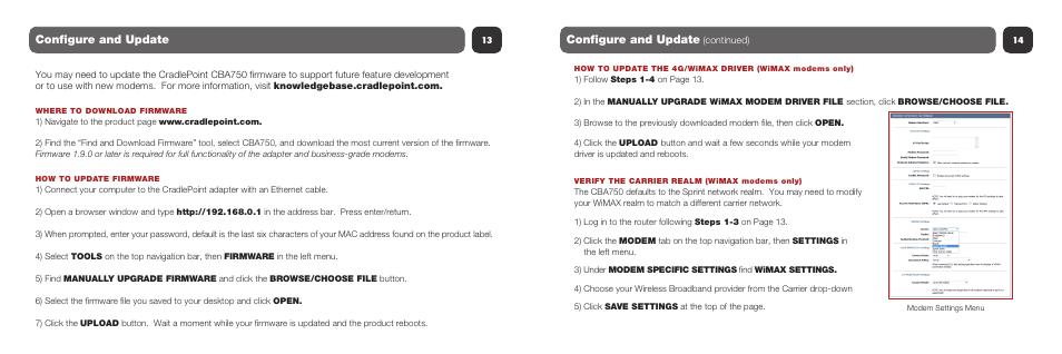 Configure and update | Cradlepoint CBA750 User Manual | Page 8 / 11