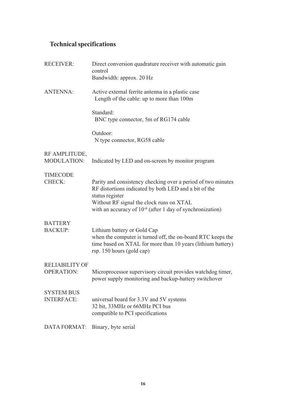 Technical specifications | Meinberg DCF77 PCI510 User Manual | Page 16 / 22