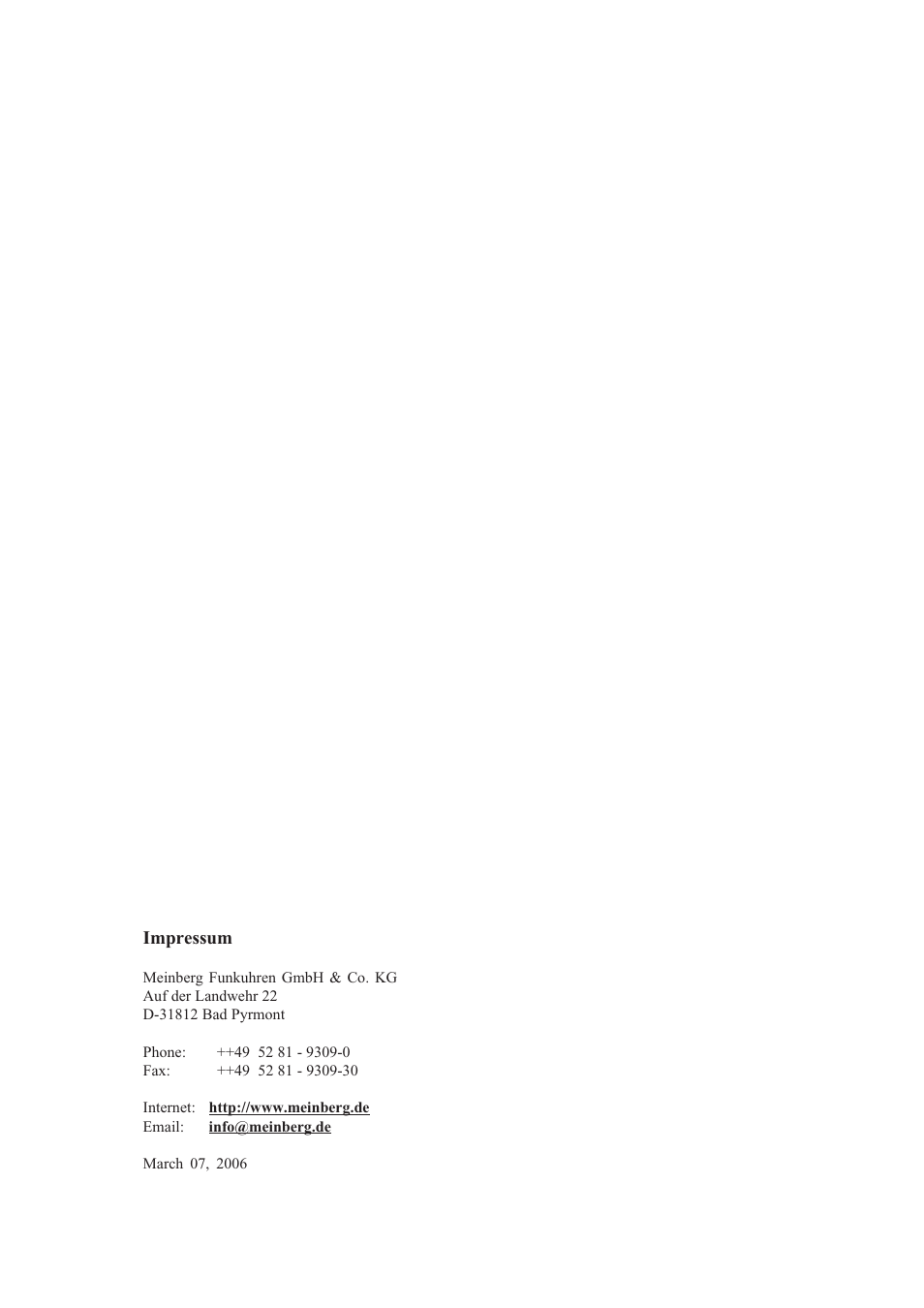 Impressum | Meinberg DCF77 PCI510 User Manual | Page 2 / 22