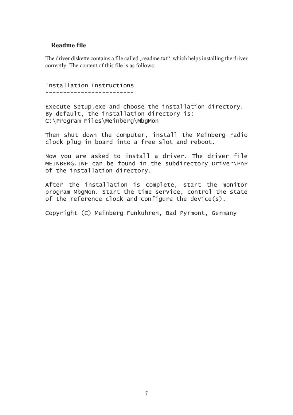 Readme file | Meinberg DCF77 PCI510 User Manual | Page 7 / 22