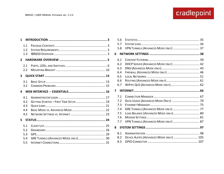 Cradlepoint IBR650 User Manual | Page 3 / 131