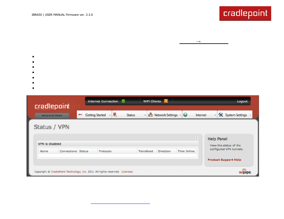 8 vpn tunnels (advanced mode only) | Cradlepoint IBR650 User Manual | Page 39 / 131