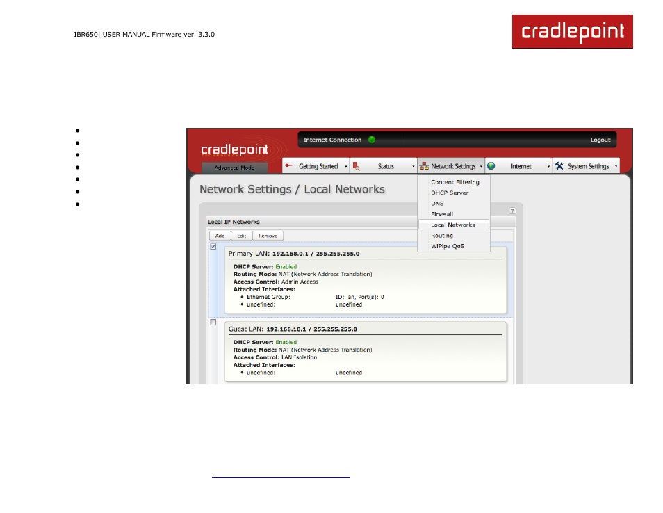 6 network settings | Cradlepoint IBR650 User Manual | Page 40 / 131