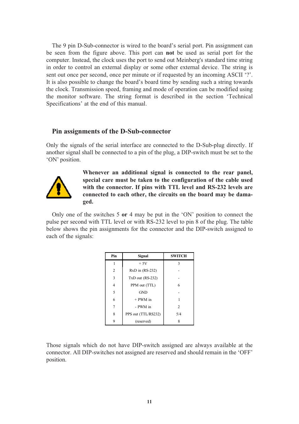 Pin assignments of the d-sub-connector | Meinberg TCR510PCI User Manual | Page 11 / 20