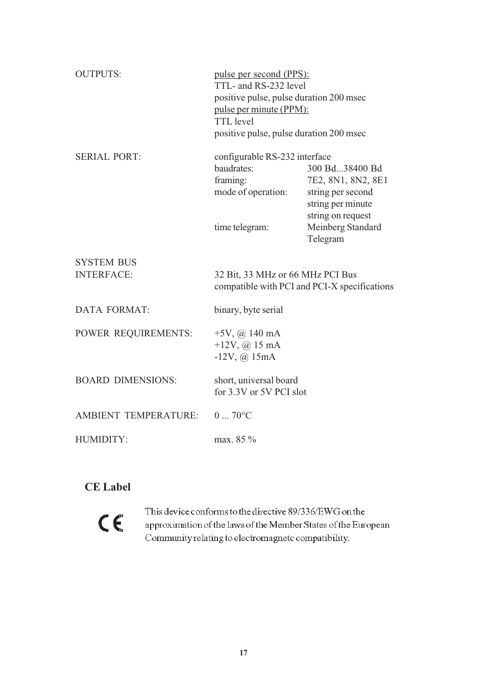 Ce label | Meinberg TCR510PCI User Manual | Page 17 / 20