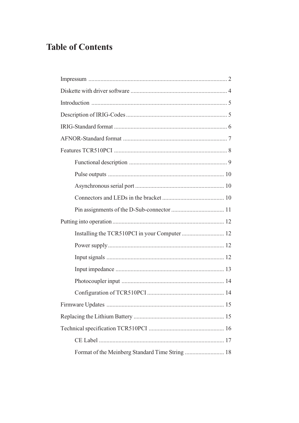 Meinberg TCR510PCI User Manual | Page 3 / 20