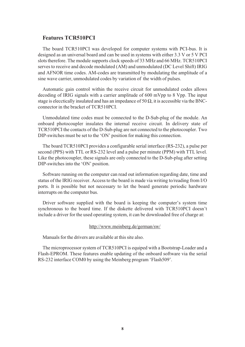 Features tcr510pci, Functional description | Meinberg TCR510PCI User Manual | Page 8 / 20