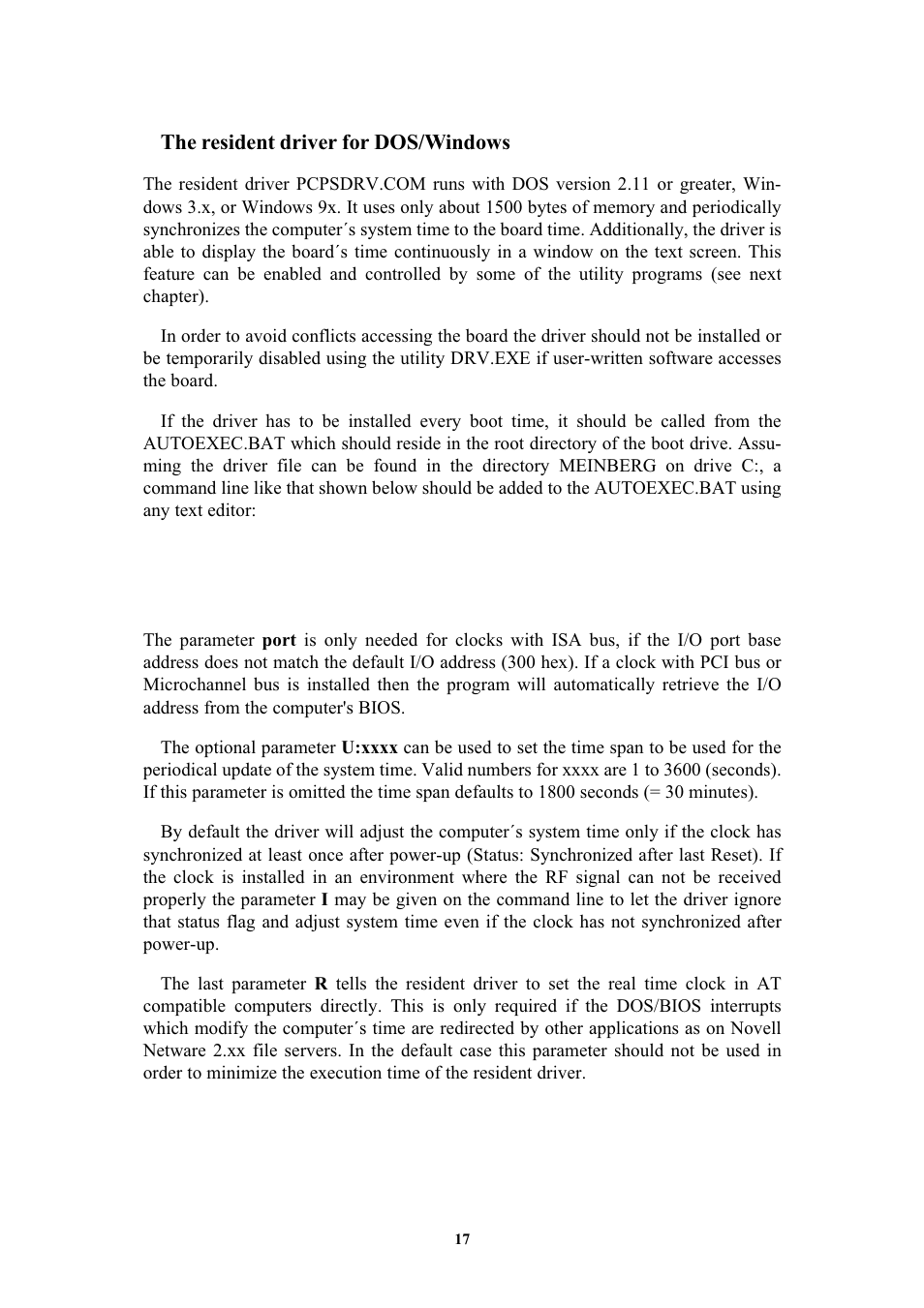 The resident driver for dos/windows | Meinberg GPS167PC User Manual | Page 17 / 28