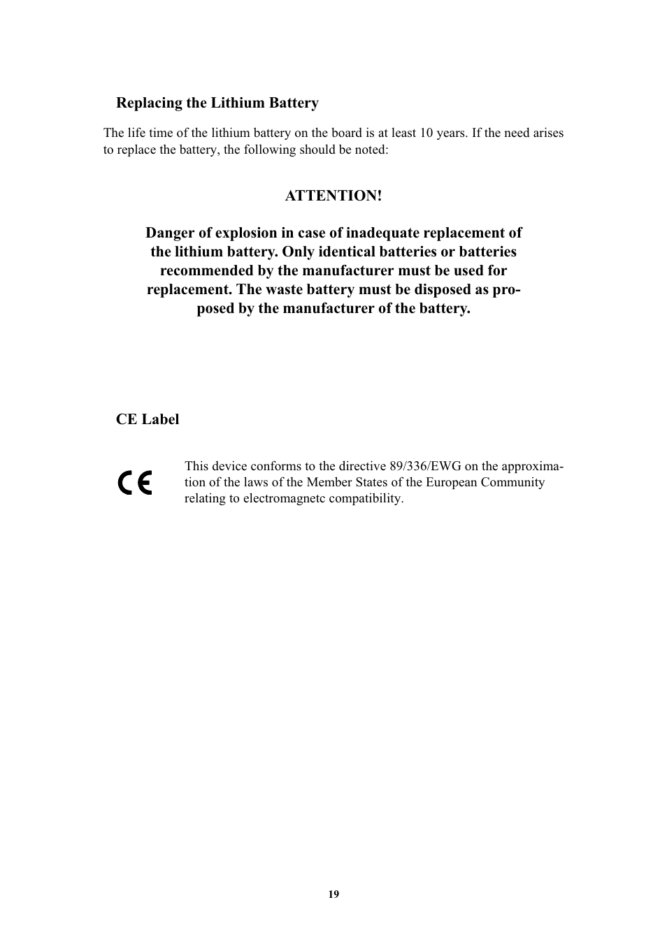 Replacing the lithium battery, Ce label | Meinberg GPS167PC User Manual | Page 19 / 28