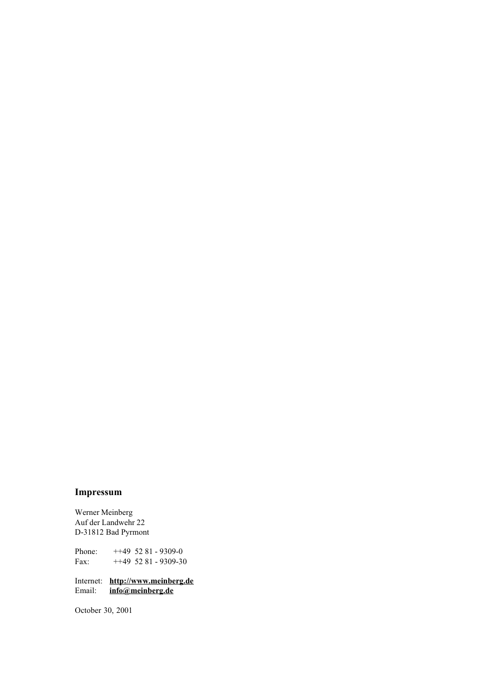 Impressum | Meinberg GPS167PC User Manual | Page 2 / 28