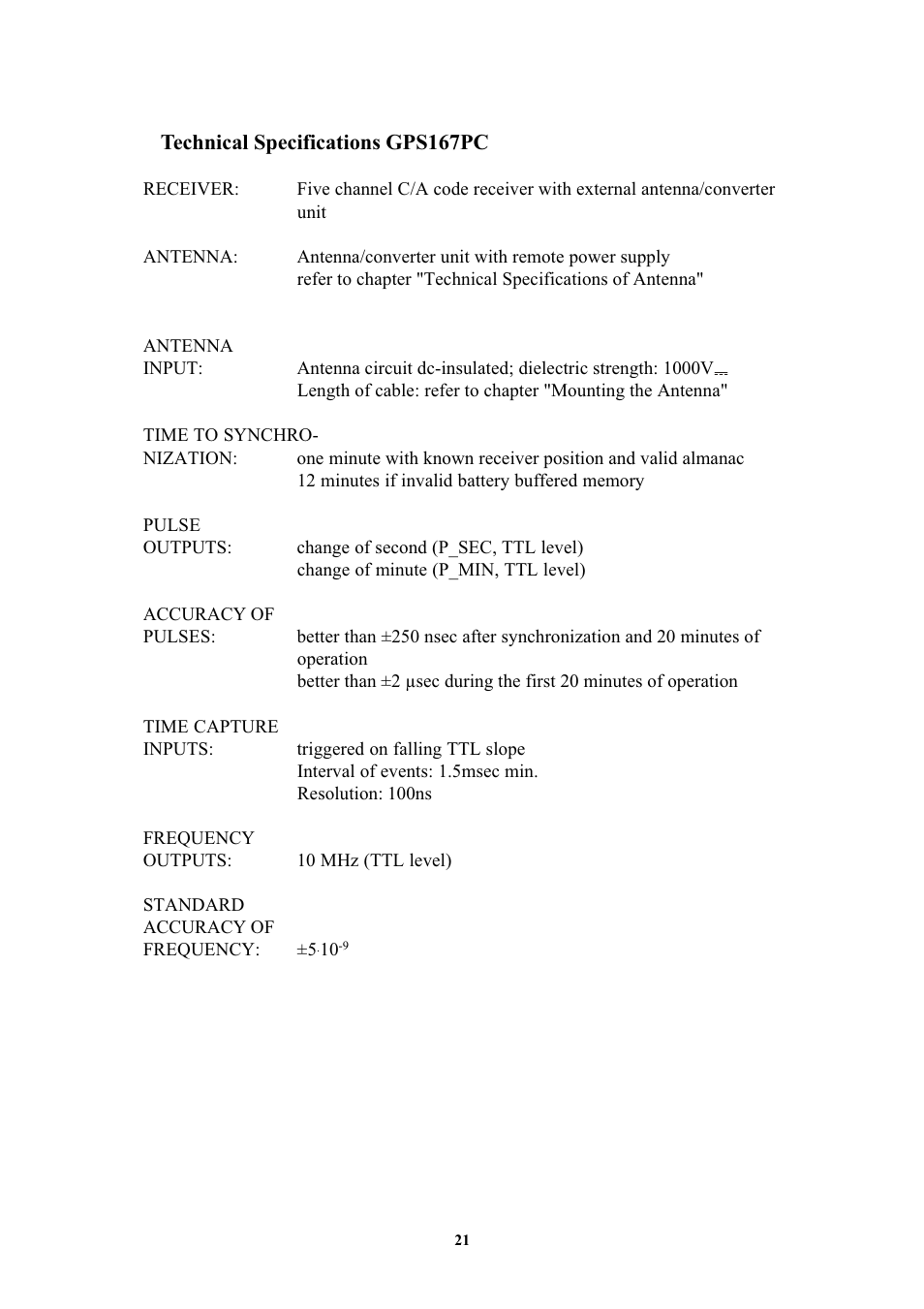 Technical specifications gps167pc | Meinberg GPS167PC User Manual | Page 21 / 28