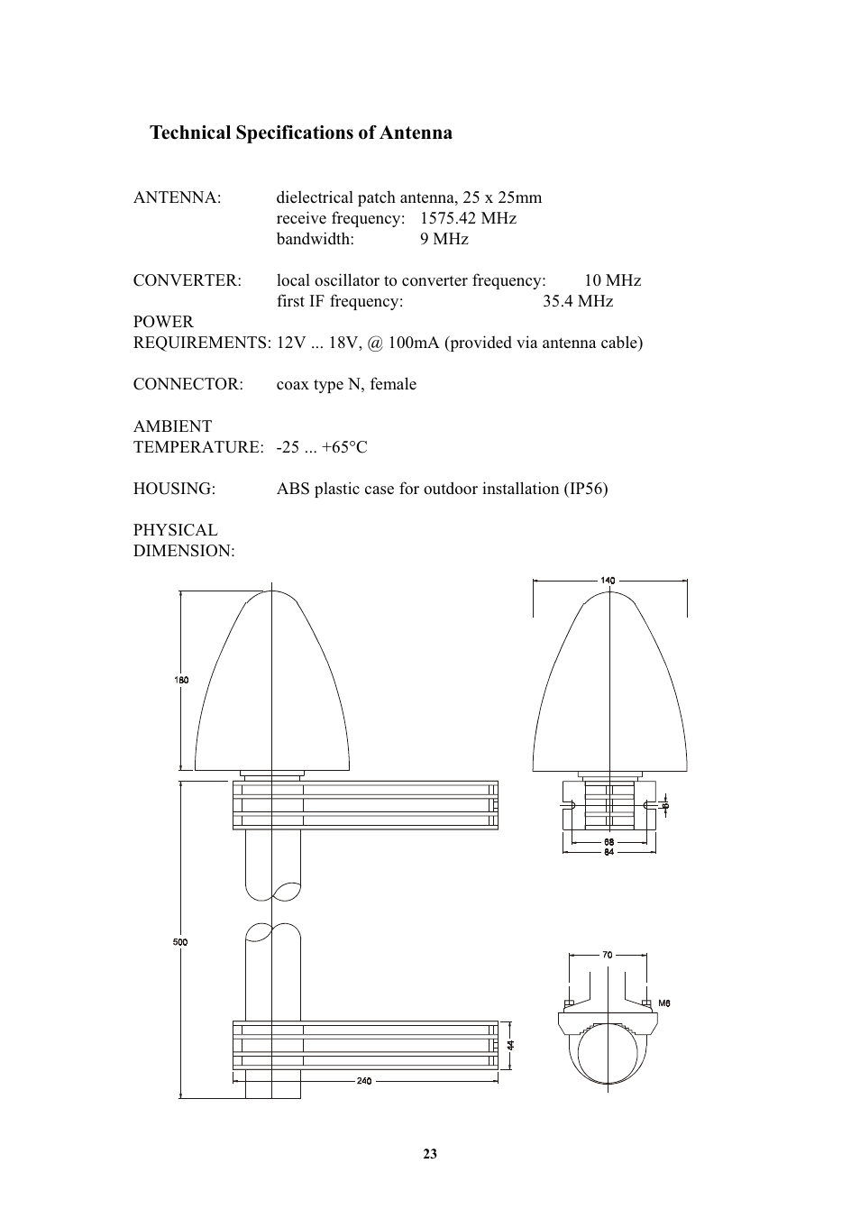 Technical specifications of antenna | Meinberg GPS167PC User Manual | Page 23 / 28