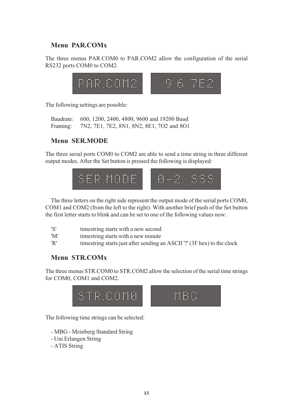 Menu par.comx, Menu ser.mode, Menu str.comx | Meinberg PZF511 User Manual | Page 13 / 36