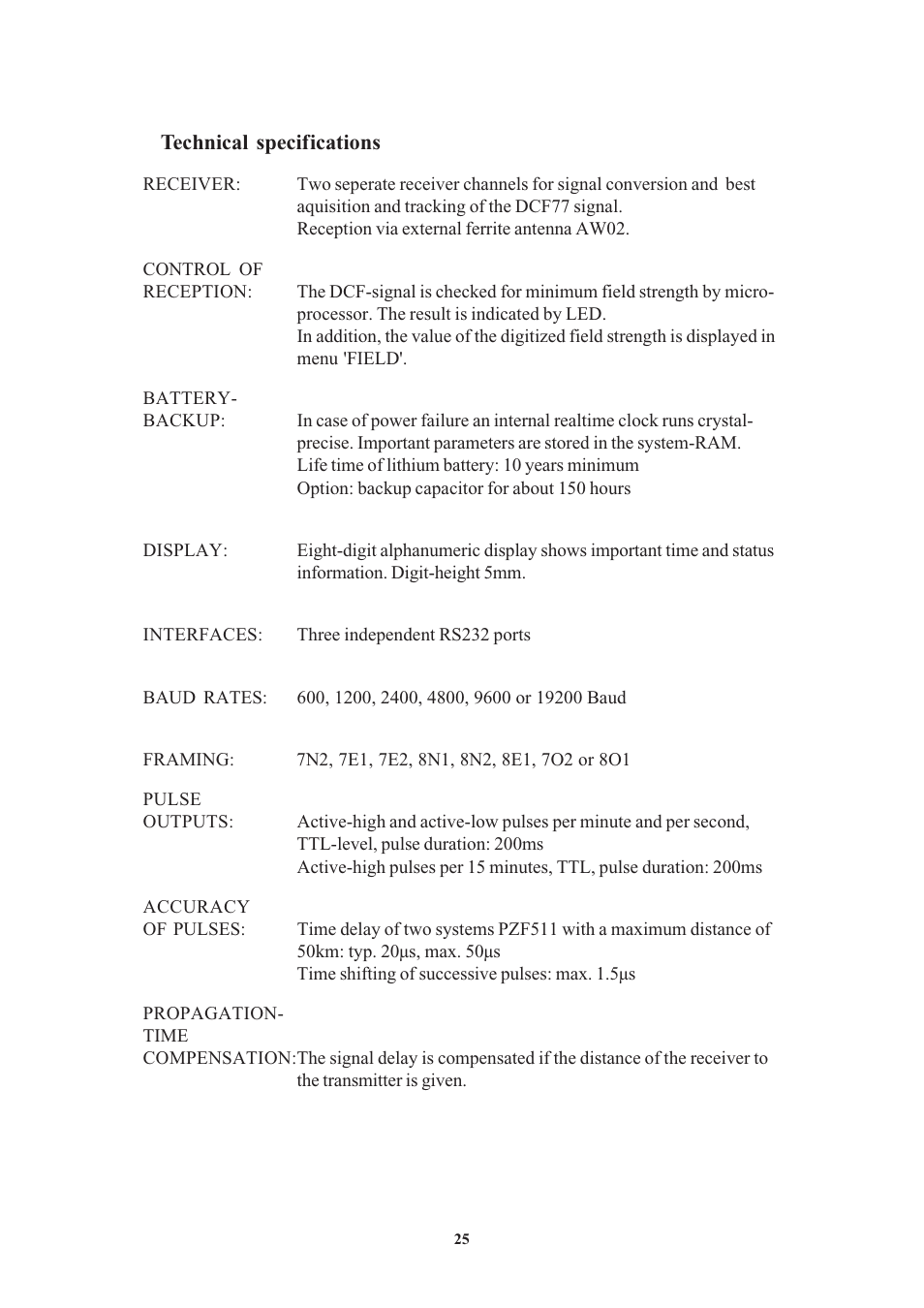 Technical specifications | Meinberg PZF511 User Manual | Page 25 / 36