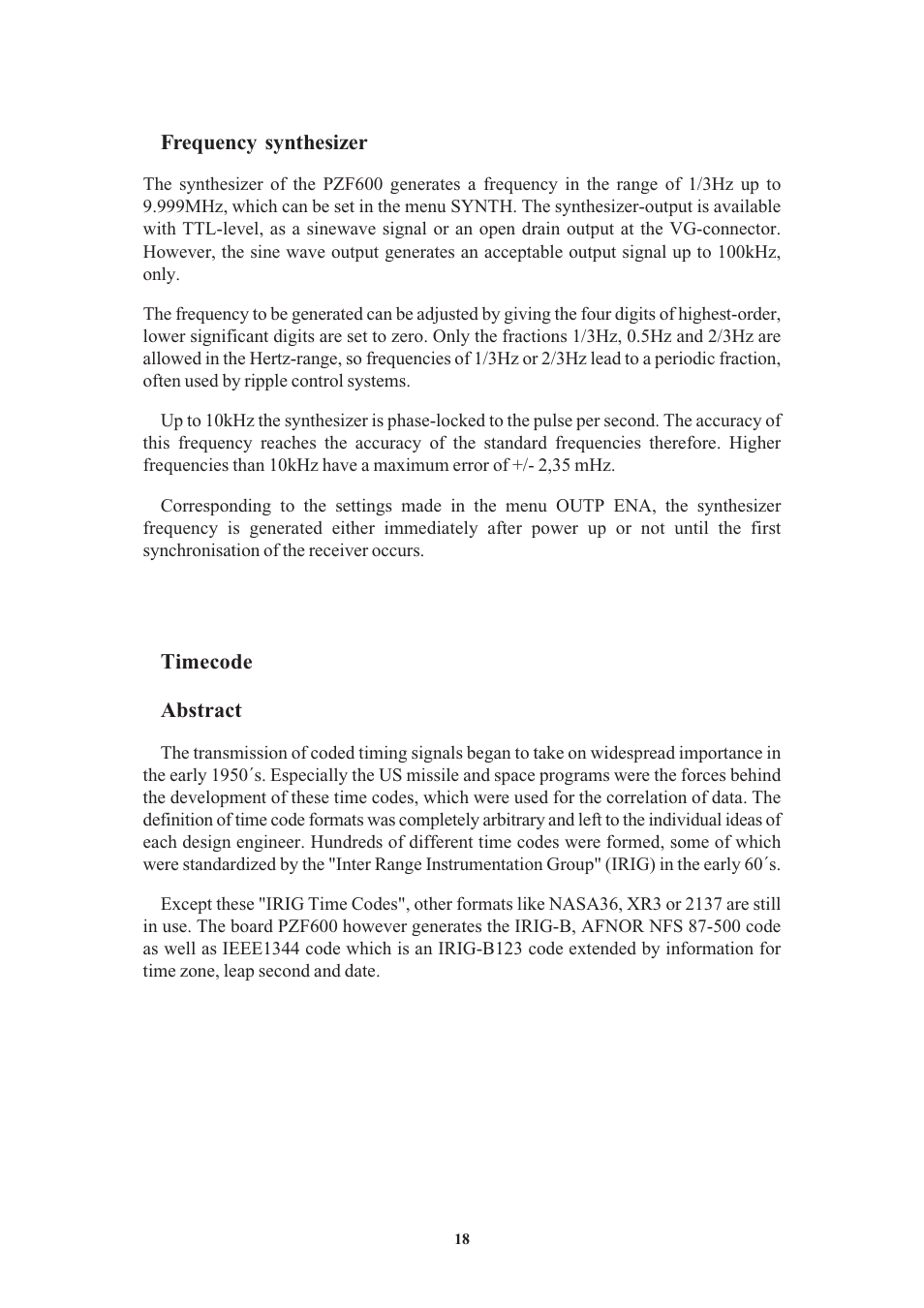 Frequency synthesizer, Timecode, Abstract | Meinberg PZF600 User Manual | Page 18 / 40