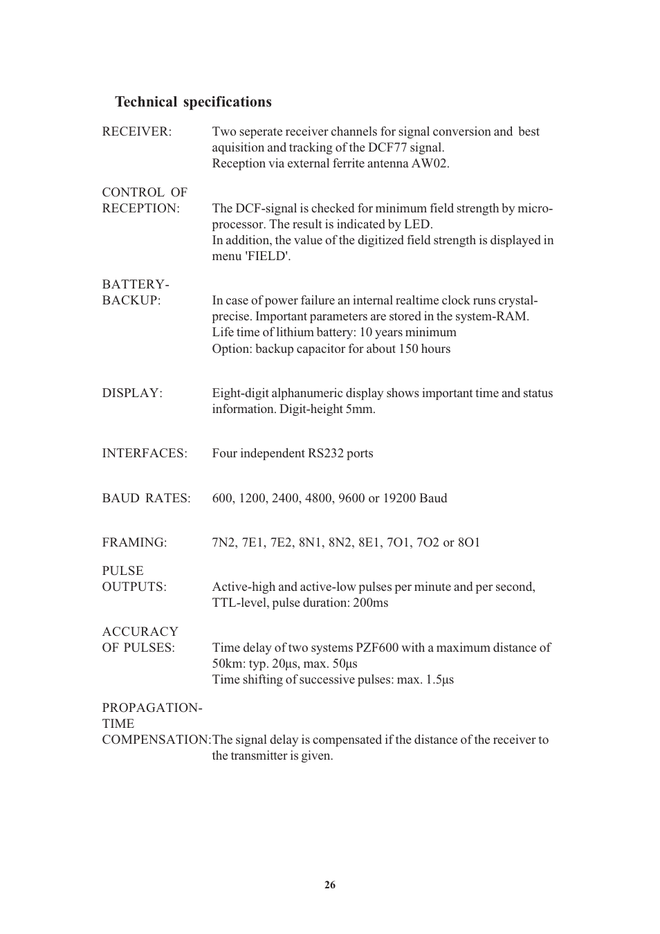 Technical specifications | Meinberg PZF600 User Manual | Page 26 / 40