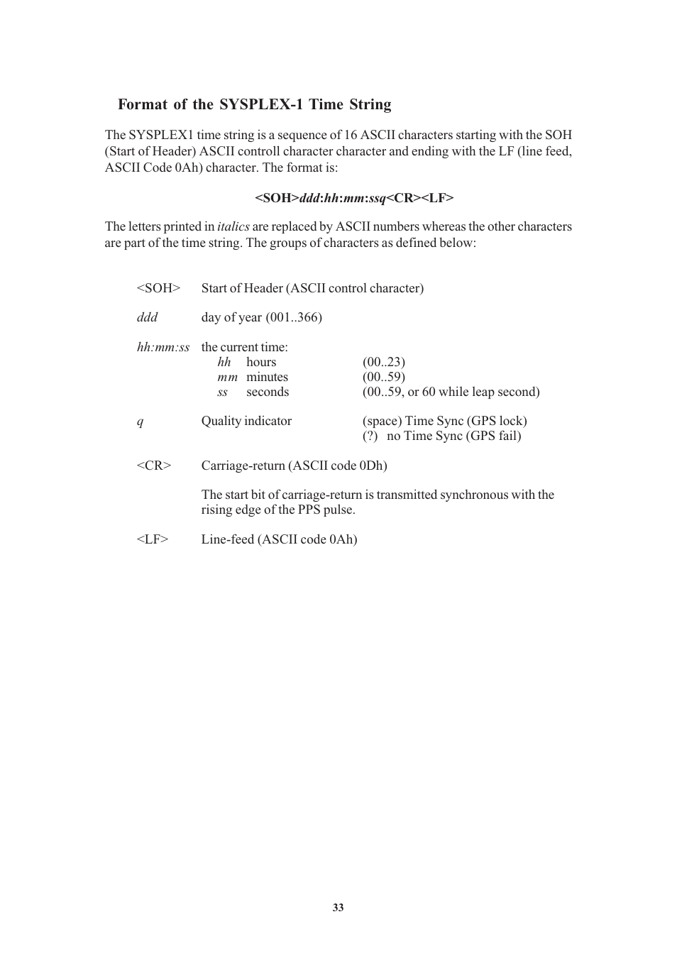 Format of the sysplex-1 time string | Meinberg PZF600 User Manual | Page 33 / 40