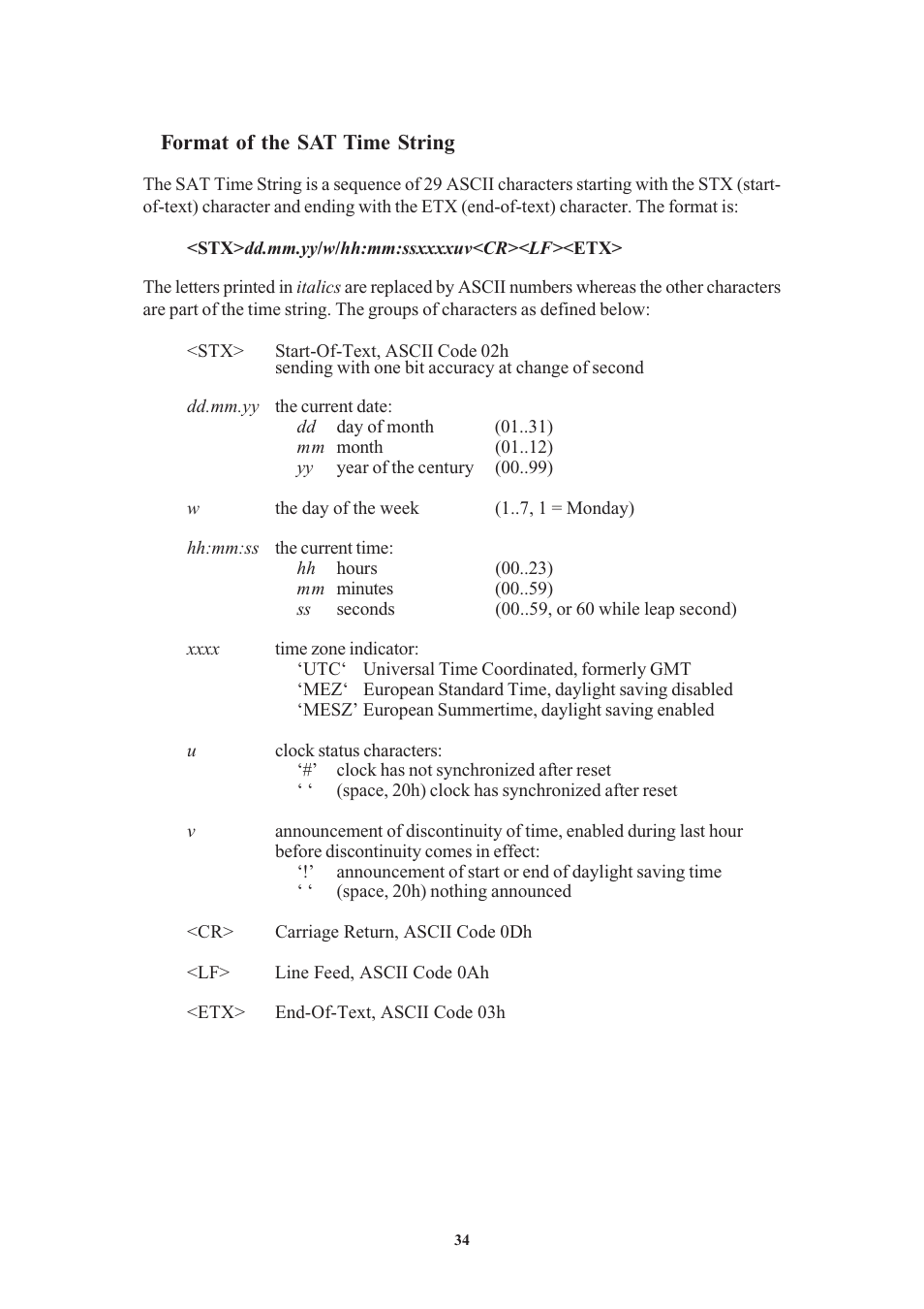 Format of the sat time string | Meinberg PZF600 User Manual | Page 34 / 40