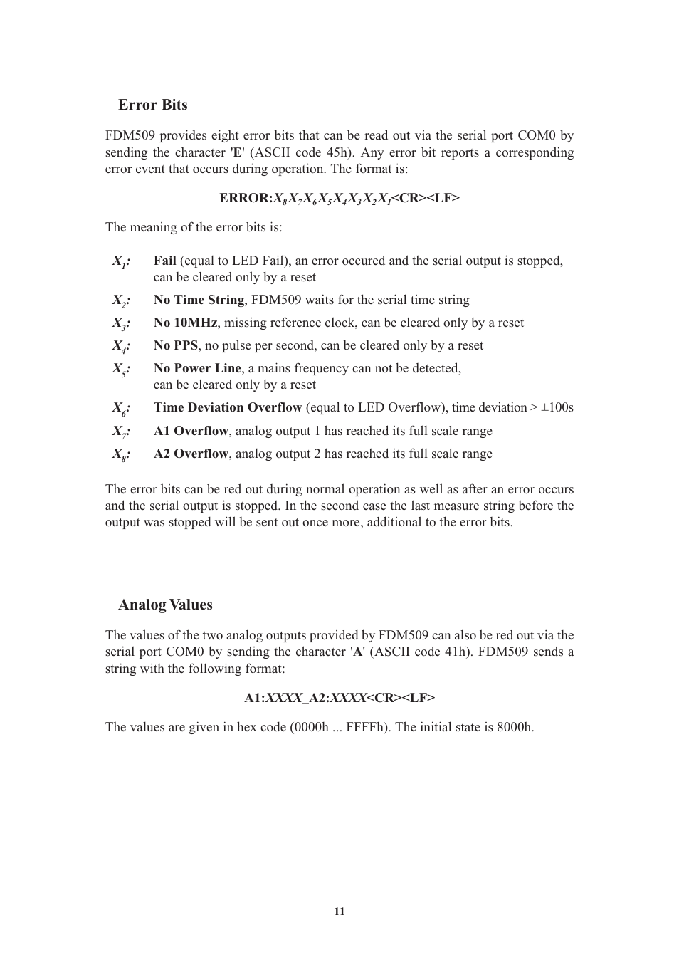 Error bits, Analog values | Meinberg FDM509 User Manual | Page 11 / 20