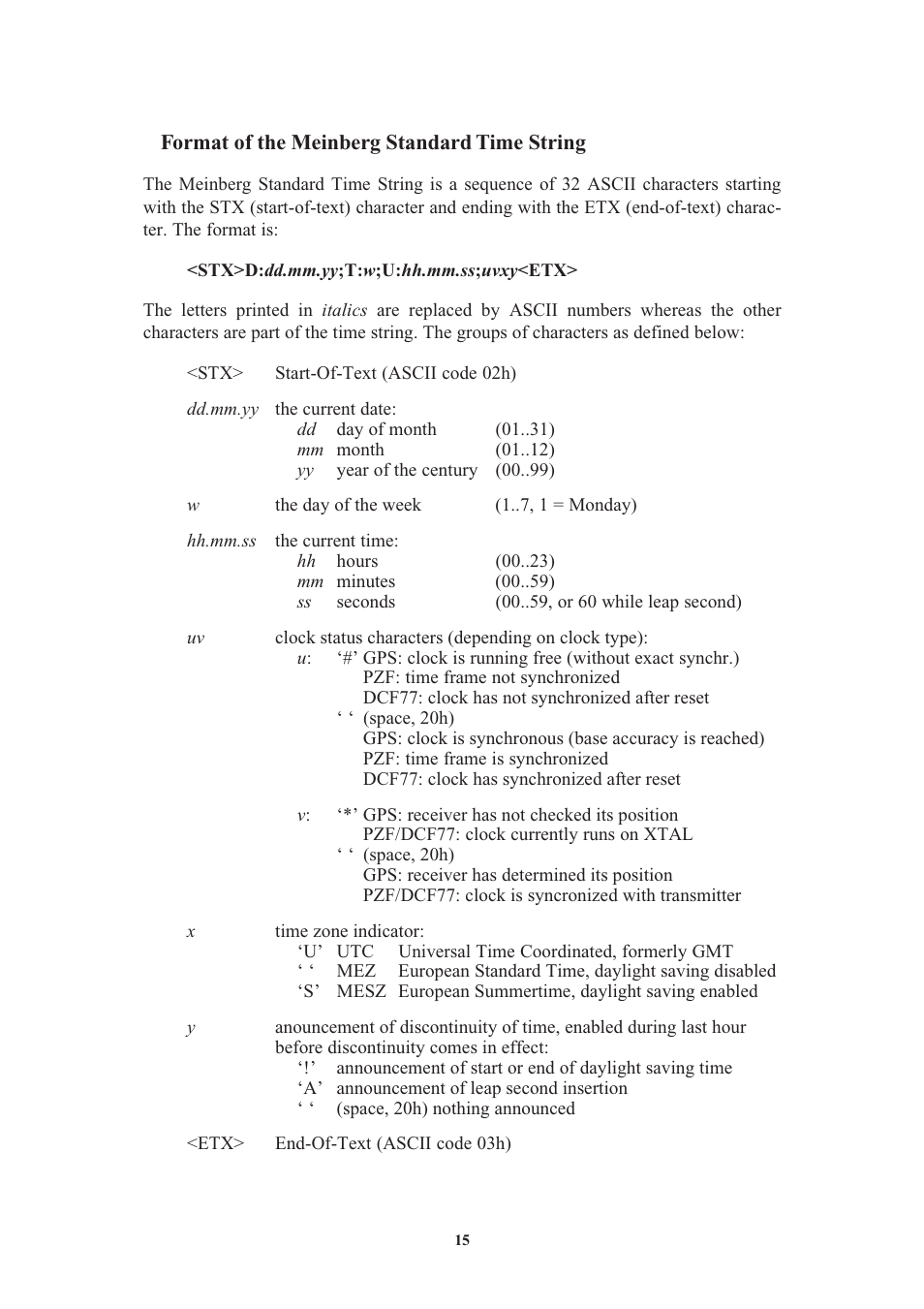 Format of the meinberg standard time string | Meinberg FDM509 User Manual | Page 15 / 20
