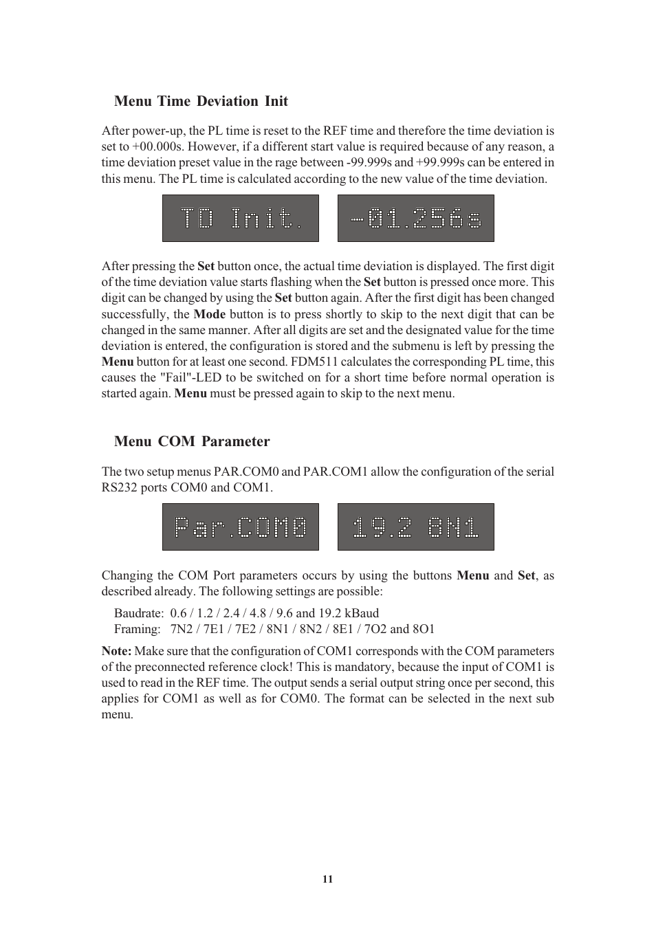 Menu time deviation init, Menu com parameter | Meinberg FDM511 User Manual | Page 11 / 26