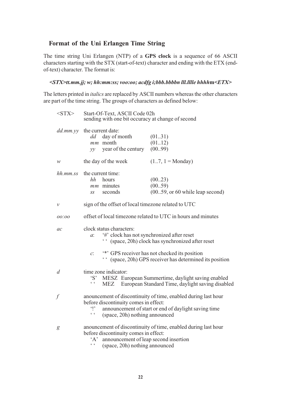 Format of the uni erlangen time string | Meinberg FDM511 User Manual | Page 22 / 26