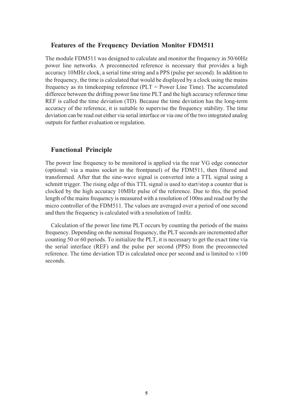 Features of the frequency deviation monitor fdm511, Functional principle | Meinberg FDM511 User Manual | Page 5 / 26