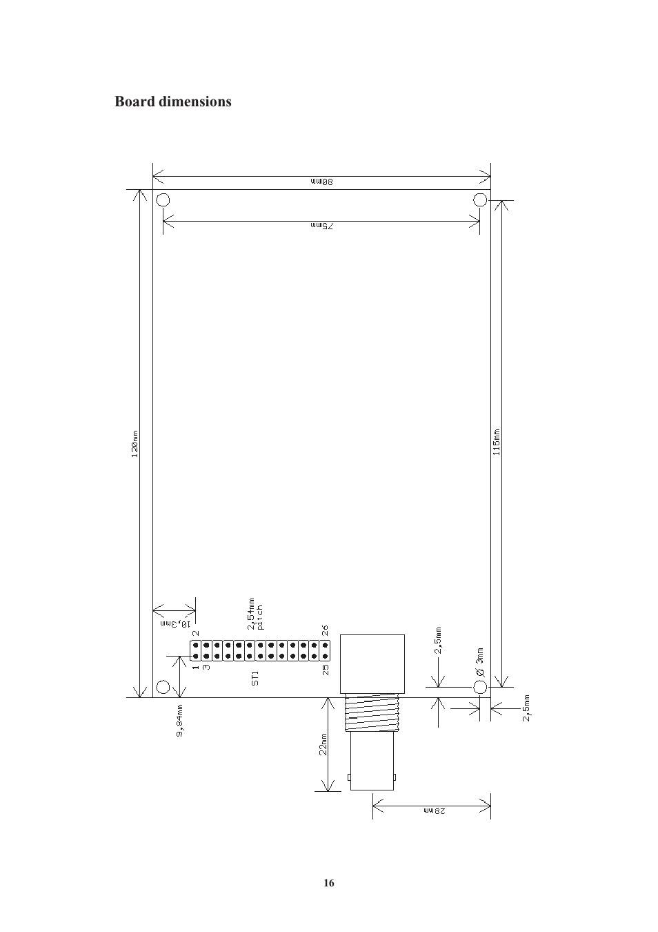 Board dimensions, Format of the meinberg standard time string | Meinberg GPS161 User Manual | Page 16 / 30