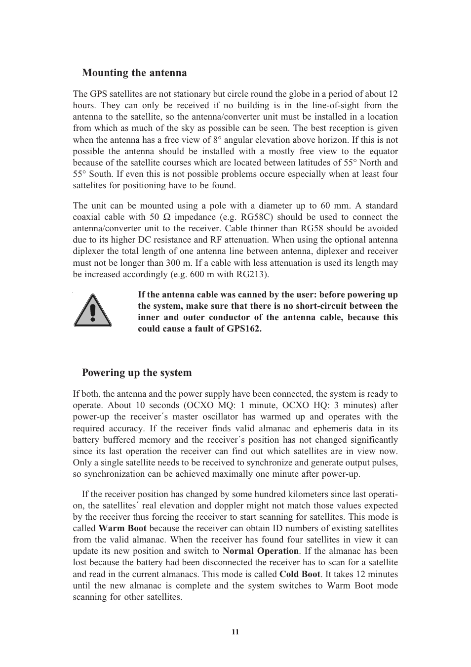 Mounting the antenna, Powering up the system | Meinberg GPS162 User Manual | Page 11 / 30