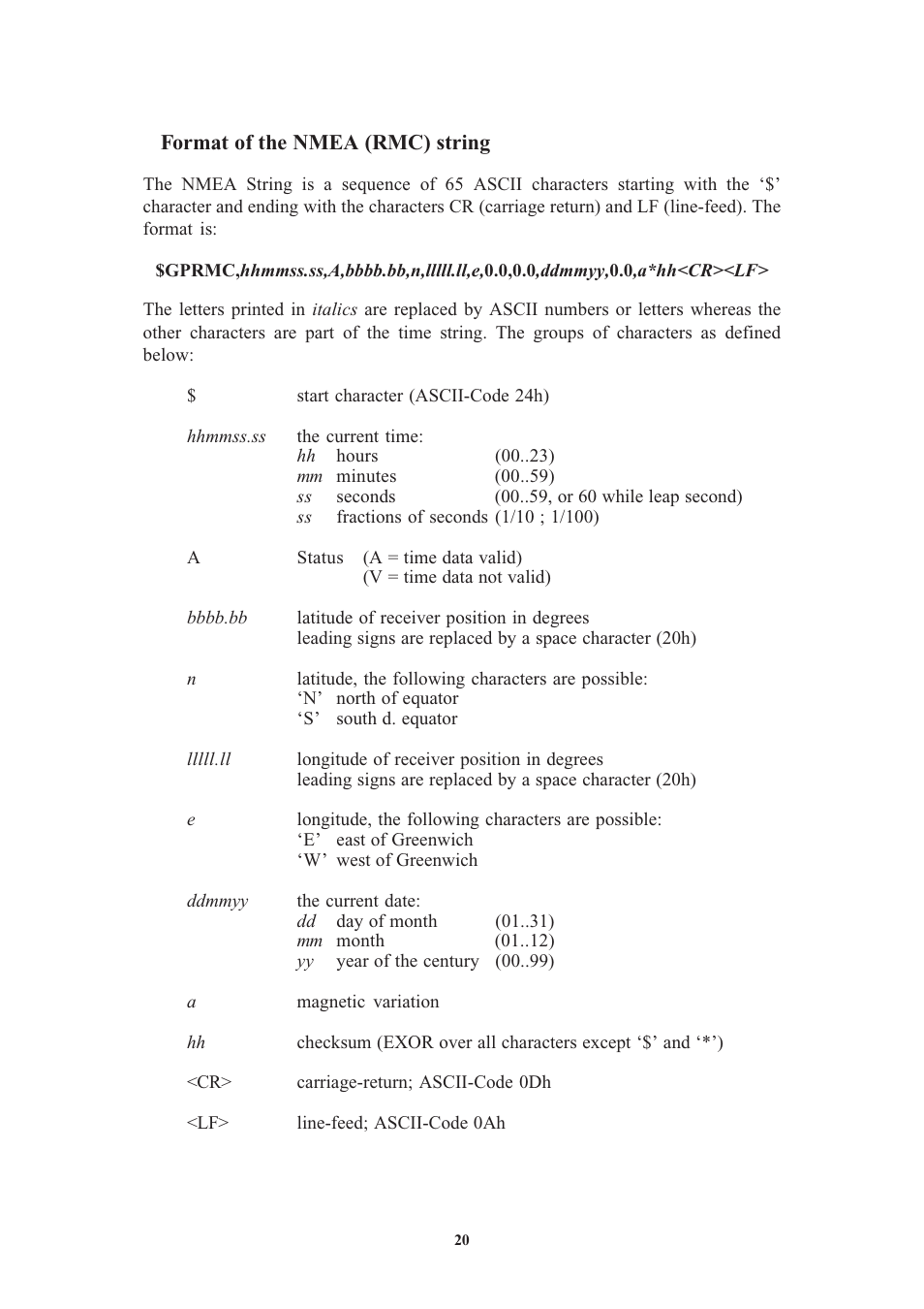 Format of the nmea (rmc) string | Meinberg GPS162 User Manual | Page 20 / 30