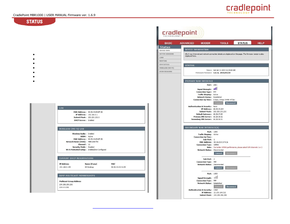 Status tab, 8 status tab | Cradlepoint WIPIPE MBR1000 User Manual | Page 106 / 130