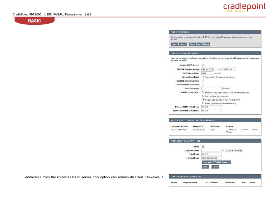 Dhcp, Ettings, 3 dhcp (dhcp settings) | Cradlepoint WIPIPE MBR1000 User Manual | Page 21 / 130