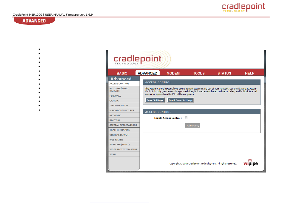 Advanced tab, 5 advanced tab | Cradlepoint WIPIPE MBR1000 User Manual | Page 36 / 130