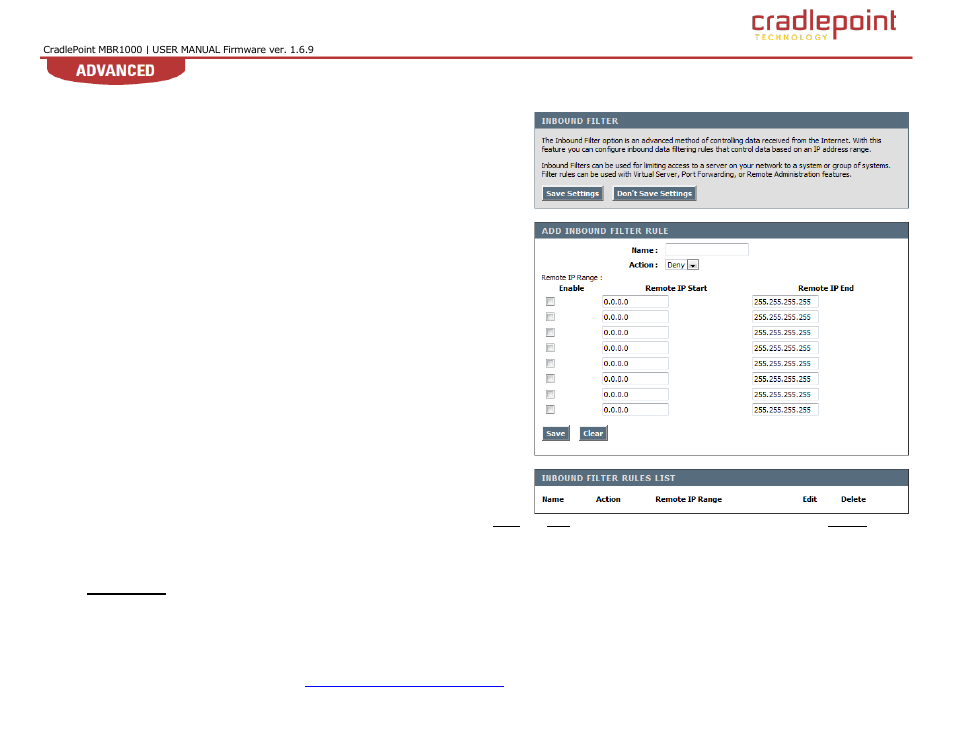 Nbound, Ilters, 5 inbound filters | Cradlepoint WIPIPE MBR1000 User Manual | Page 50 / 130